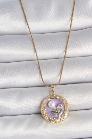 316L Çelik Gold Renk Zincir Mor Çiçek İşlemeli İnci Detay Potre Model Kadın Kolye - TJ-BKO10081 316L Çelik Gold Renk Zincir Mor Çiçek İşlemeli İnci Detay Potre Model Kadın Kolye - TJ-BKO10081