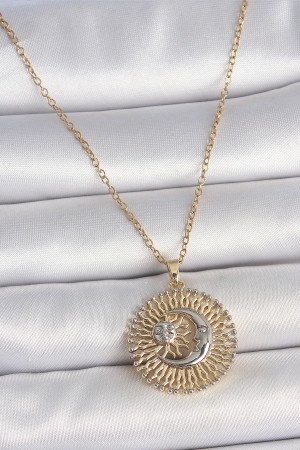 316L Çelik Gold Renk Mix Renk Ay Güneş Model Kadın Kolye - TJ-BKO10095