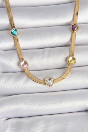 316L Çelik Gold Renk İtalyan Zincir Renkli Zirkon Taşlı Kalp Figür Kadın Kolye - TJ-BKO10117 316L Çelik Gold Renk İtalyan Zincir Renkli Zirkon Taşlı Kalp Figür Kadın Kolye - TJ-BKO10117