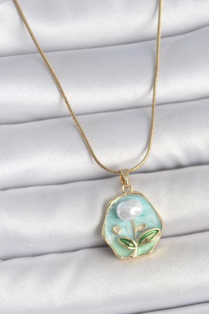 316L Çelik Gold Renk Zincir Mavi Çiçek İşlemeli İnci İşlemeli Portre Model Kadın Kolye - TJ-BKO10126 316L Çelik Gold Renk Zincir Mavi Çiçek İşlemeli İnci İşlemeli Portre Model Kadın Kolye - TJ-BKO10126