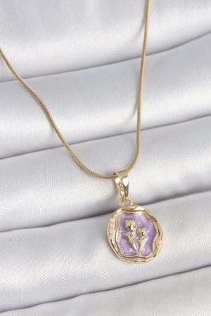 316L Çelik Gold Renk Zincir Mor Mineli Çiçek İşlemeli Portre Model Kadın Kolye - TJ-BKO10164 316L Çelik Gold Renk Zincir Mor Mineli Çiçek İşlemeli Portre Model Kadın Kolye - TJ-BKO10164