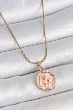 316L Çelik Gold Renk Zincir Pembe Mineli Çiçek İşlemeli Portre Model Kadın Kolye - TJ-BKO10165 316L Çelik Gold Renk Zincir Pembe Mineli Çiçek İşlemeli Portre Model Kadın Kolye - TJ-BKO10165