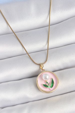 316L Çelik Gold Renk Zincir Pembe Mineli İncili Çiçek İşlemeli Portre Model Kadın Kolye - TJ-BKO10169 316L Çelik Gold Renk Zincir Pembe Mineli İncili Çiçek İşlemeli Portre Model Kadın Kolye - TJ-BKO10169