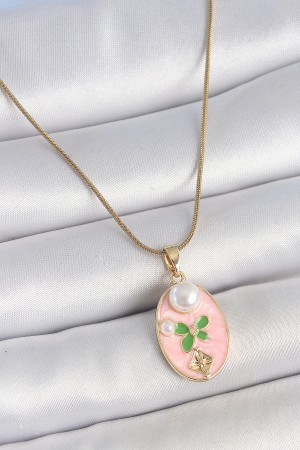 316L Çelik Gold Renk Zincir Pembe Mineli Oval İncili Çiçek İşlemeli Portre Model Kadın Kolye - TJ-BKO10176 316L Çelik Gold Renk Zincir Pembe Mineli Oval İncili Çiçek İşlemeli Portre Model Kadın Kolye - TJ-BKO10176