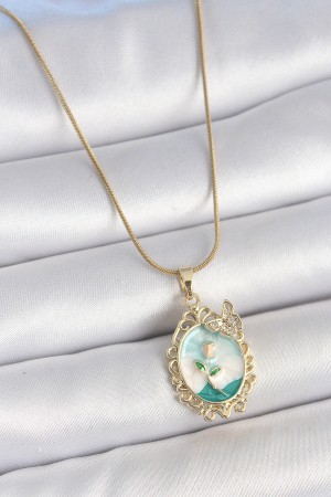 316L Çelik Gold Renk Zincir Mavi Mineli Çiçek İşlemeli Zirkon Taş Detaylı Portre Model Kadın Kolye - TJ-BKO10183 316L Çelik Gold Renk Zincir Mavi Mineli Çiçek İşlemeli Zirkon Taş Detaylı Portre Model Kadın Kolye - TJ-BKO10183