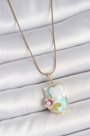 316L Çelik Gold Renk Zincir Mavi Mineli İncili Çiçek İşlemeli Portre Model Kadın Kolye - TJ-BKO10187 316L Çelik Gold Renk Zincir Mavi Mineli İncili Çiçek İşlemeli Portre Model Kadın Kolye - TJ-BKO10187