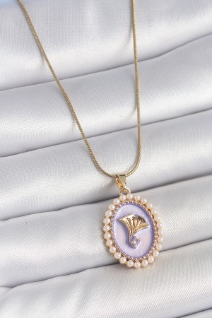 316L Çelik Gold Renk Zincir Mor Mineli İncili Zirkon Taşlı Çiçek İşlemeli Portre Model Kadın Kolye - TJ-BKO10195 316L Çelik Gold Renk Zincir Mor Mineli İncili Zirkon Taşlı Çiçek İşlemeli Portre Model Kadın Kolye - TJ-BKO10195