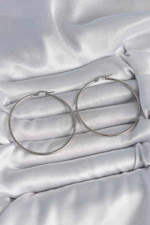 316 Çelik Gümüş Renk 53 mm Halka Model Kadın Küpe - TJ-BKP10517