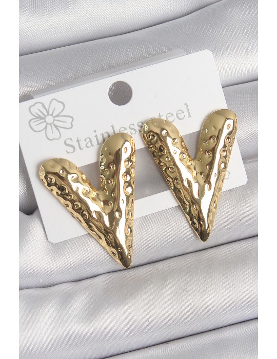 316 Çelik Gold Renk İşlemeli Kalp Model Kadın Küpe - TJ-BKP10523