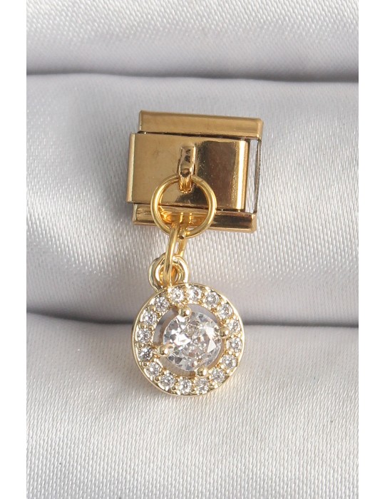 316L Çelik Gold Renk Sallantı Daire Zirkon Taşlı Nomination Charm - TJ-BC1342
