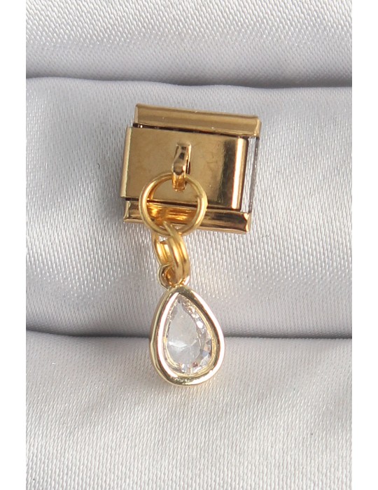 316L Çelik Gold Renk Sallantı Damla Zirkon Taşlı Nomination Charm - TJ-BC1345