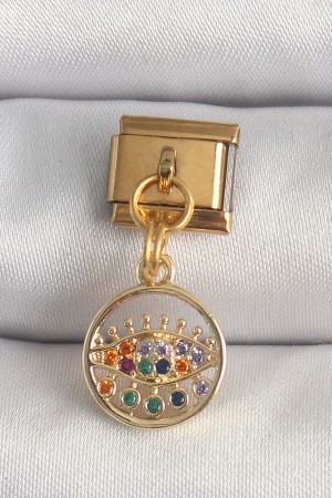 316L Çelik Gold Renk Sallantı Renkli Zirkon Taşlı Göz Model Nomination Charm - TJ-BC1346