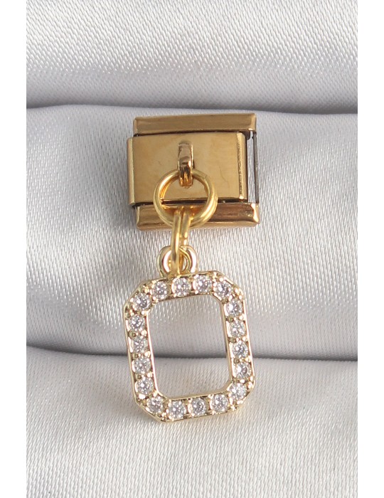 316L Çelik Gold Renk Sallantı Kare Zirkon Taşlı Nomination Charm - TJ-BC1350