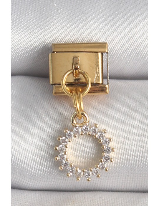 316L Çelik Gold Renk Zirkon Taşlı Sallantı Güneş Model Nomination Charm - TJ-BC1353