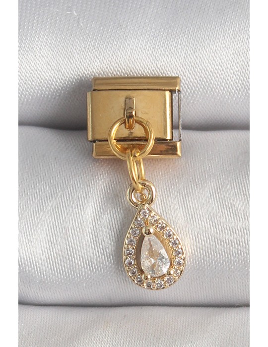 316L Çelik Gold Renk Sallantı Damla Zirkon Taşlı Nomination Charm - TJ-BC1354