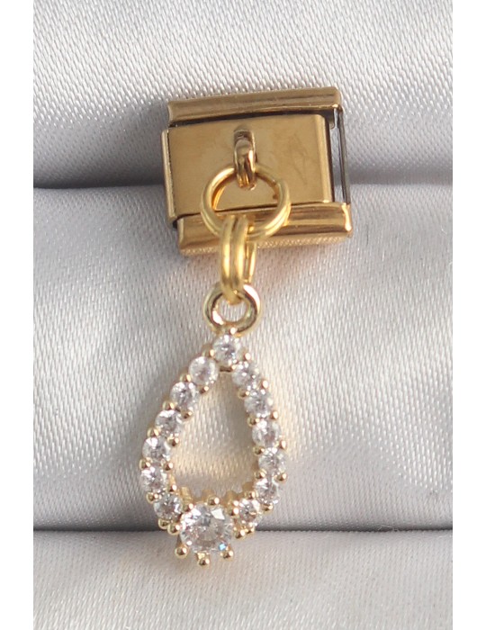 316L Çelik Gold Renk Sallantı Zirkon Taşlı Damla Model Nomination Charm - TJ-BC1372