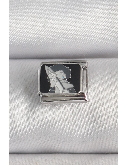 316L Çelik Gümüş Renk Siyah İşlemeli Portre Model Nomination Charm - TJ-BC1385