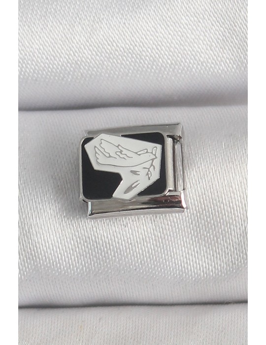 316L Çelik Gümüş Renk Siyah Beyaz Kuş İşlemeli Nomination Charm - TJ-BC1389