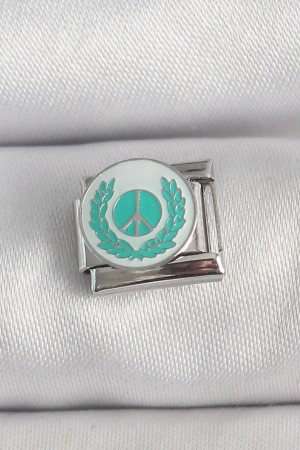 316L Çelik Gümüş Renk Beyaz Mavi Barış İşareti İşlemeli Nomination Charm - TJ-BC1392 316L Çelik Gümüş Renk Beyaz Mavi Barış İşareti İşlemeli Nomination Charm - TJ-BC1392