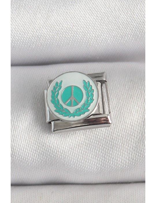 316L Çelik Gümüş Renk Beyaz Mavi Barış İşareti İşlemeli Nomination Charm - TJ-BC1392