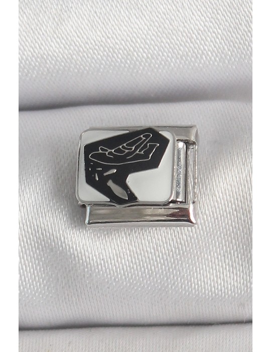 316L Çelik Gümüş Renk Beyaz Siyah Uçak İşlemeli Portre Model Nomination Charm - TJ-BC1395