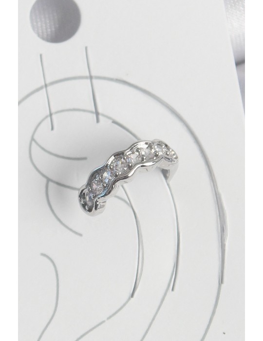 Pirinç Gümüş Renk Zirkon Taşlı Kıkırdak Model Kadın Küpe - TJ-BKP10550