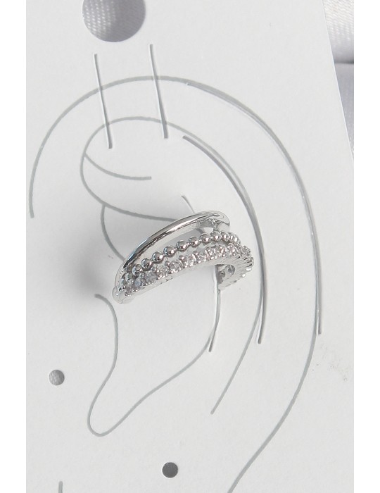 Pirinç Gümüş Renk Zirkon Taşlı 3'Lü Sıralı Kadın Kıkırdak Küpe - TJ-BKP10554