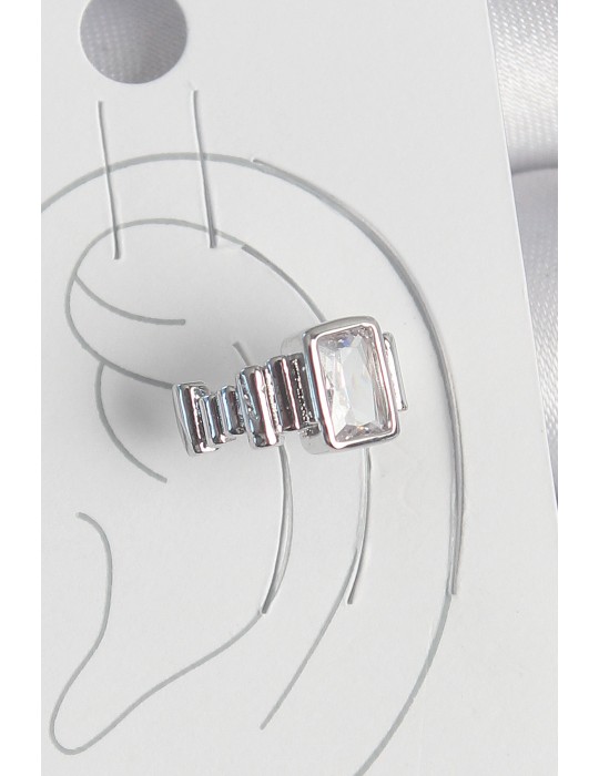 Pirinç Gümüş Renk Kare Zirkon Taşlı Kadın Kıkırdak Model Küpe - TJ-BKP10560