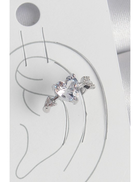 Pirinç Gümüş Renk Zirkon Taşlı Yıldız Model Kadın Kıkırdak Küpe - TJ-BKP10562