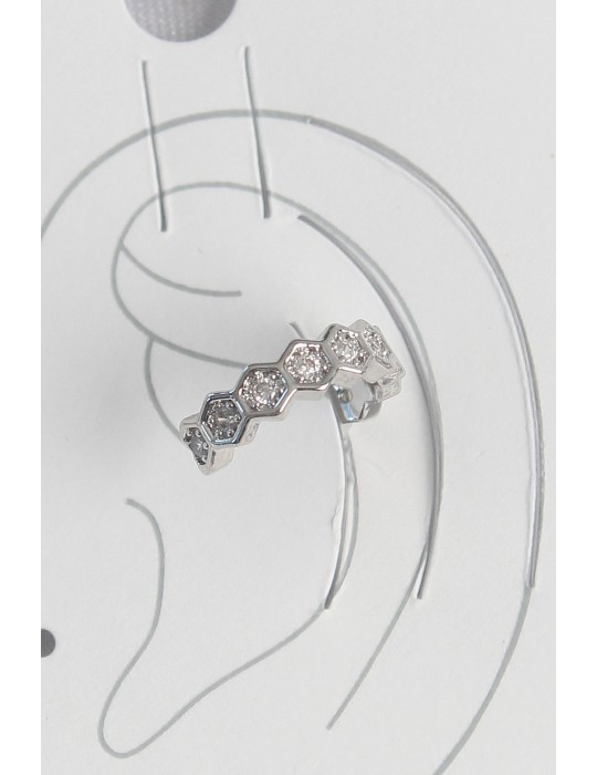 Pirinç Gümüş Renk Bal Peteği Model Zirkon Taşlı Kadın Kıkırdak Küpe - TJ-BKP10568