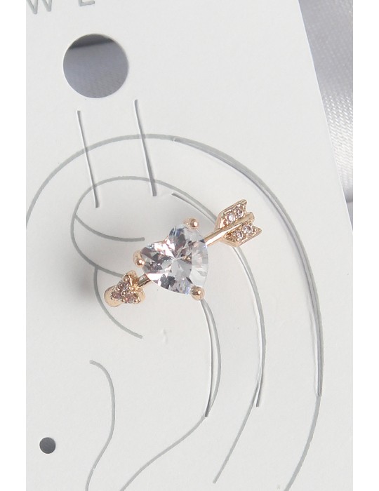 Pirinç Gold Renk Zirkon Taşlı Kalp Ok Model Kadın Kıkırdak Küpe - TJ-BKP10576