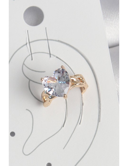 Pirinç Gold Renk Zirkon Taşlı Kalp Model Kadın Kıkırdak Küpe - TJ-BKP10578