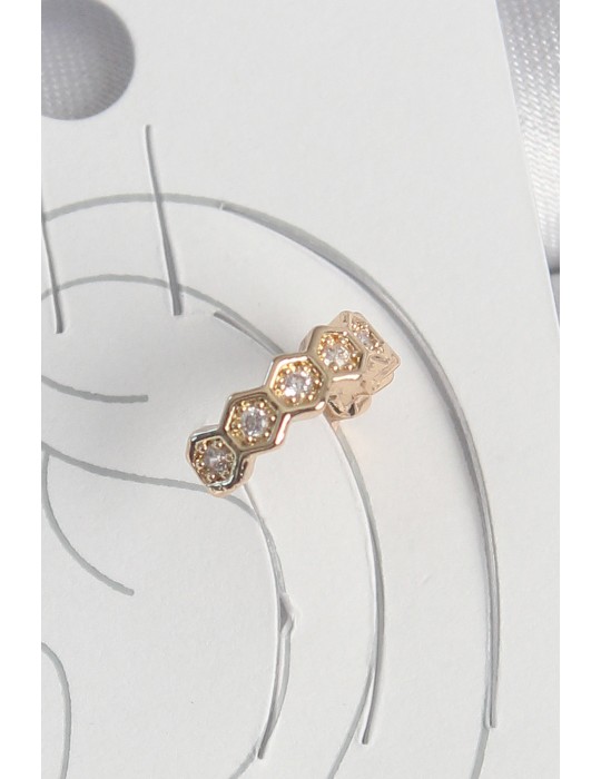 Pirinç Gold Renk Zirkon Taşlı Bal Peteği Model Kadın Kıkırdak Küpe - TJ-BKP10582