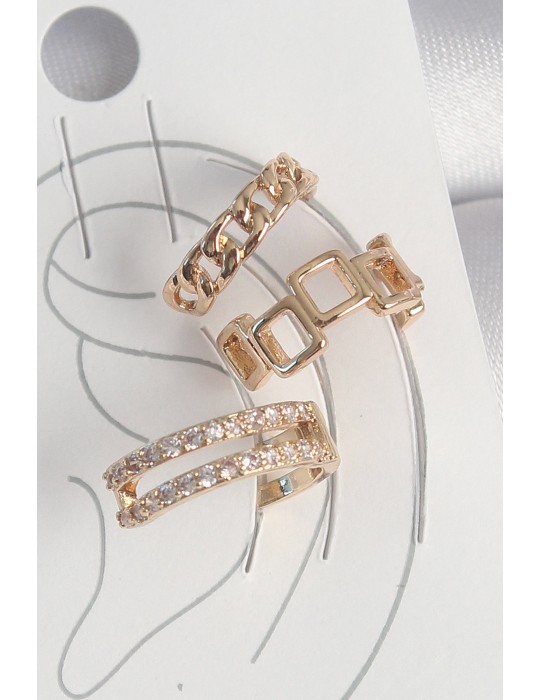 Pirinç Gold Renk Zirkon Taşlı Kare Zincir Model Kadın Kıkırdak Küpe - TJ-BKP10588