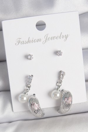 Pirinç Gümüş Renk Sallantılı Zirkon Taşlı Damla Model 3 Çift Kadın Küpe Seti - TJ-BKP10593 Pirinç Gümüş Renk Sallantılı Zirkon Taşlı Damla Model 3 Çift Kadın Küpe Seti - TJ-BKP10593