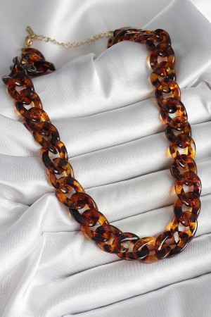 Leopar Desenli Mika Kalın Zincir Kadın Kolye - TJ-BKO10235 Leopar Desenli Mika Kalın Zincir Kadın Kolye - TJ-BKO10235