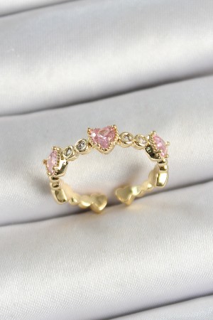 Pirinç Sıralı Kalp Figürlü Zirkon Taşlı Gold Renk Ayarlanabilir Kadın Yüzük - TJ-BYK3756 Pirinç Sıralı Kalp Figürlü Zirkon Taşlı Gold Renk Ayarlanabilir Kadın Yüzük - TJ-BYK3756