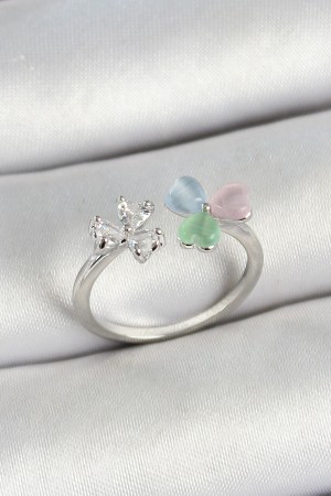 Pirinç Kalp Figürlü Zirkon Taşlı Gümüş Renk Ayarlanabilir Kadın Yüzük - TJ-BYK3763 Pirinç Kalp Figürlü Zirkon Taşlı Gümüş Renk Ayarlanabilir Kadın Yüzük - TJ-BYK3763