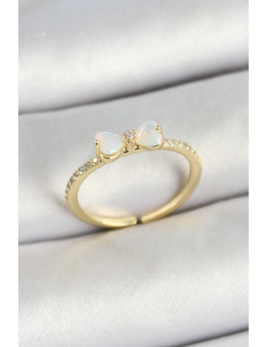 Pirinç Fiyonk Figürlü Zirkon Taşlı Gold Renk Ayarlanabilir Kadın Yüzük - TJ-BYK3764