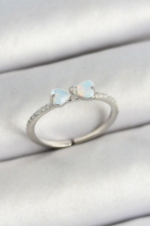 Pirinç Fiyonk Figürlü Zirkon Taşlı Gümüş Renk Ayarlanabilir Kadın Yüzük - TJ-BYK3765