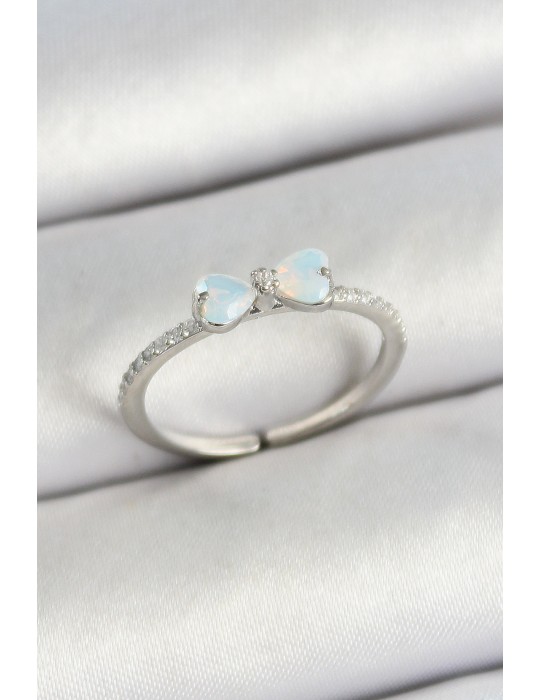 Pirinç Fiyonk Figürlü Zirkon Taşlı Gümüş Renk Ayarlanabilir Kadın Yüzük - TJ-BYK3765