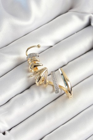 Pirinç Zirkon Taş Kaplamalı Sarmal Figürlü Gold Renk Kadın Sağ Kıkırdak Küpe - TJ-BKP10630 Pirinç Zirkon Taş Kaplamalı Sarmal Figürlü Gold Renk Kadın Sağ Kıkırdak Küpe - TJ-BKP10630