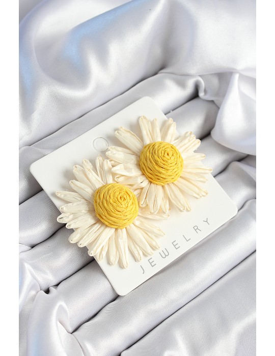 Papatya Model Beyaz Ve Sarı Renk Kadın Küpe - TJ-BKP10635