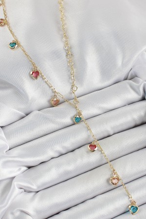 Pirinç Asorti Kalp Model Gold Renk Zirkon Taşlı Y Kolye - TJ-BKO10248 Pirinç Asorti Kalp Model Gold Renk Zirkon Taşlı Y Kolye - TJ-BKO10248