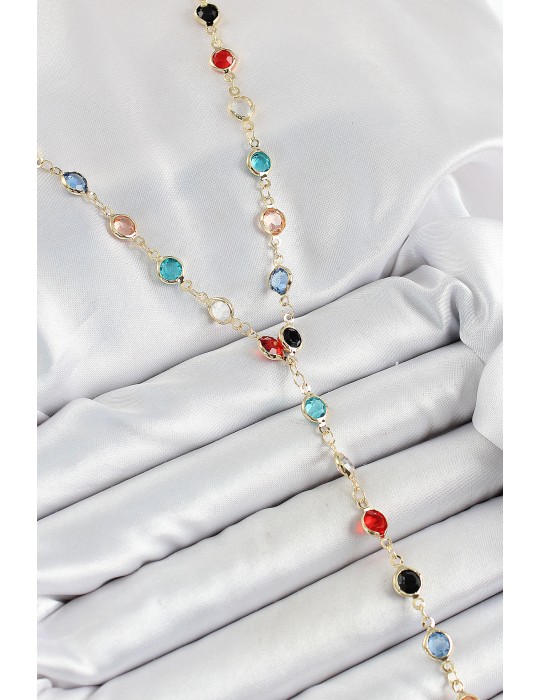 Pirinç Asorti Model Gold Renk Zirkon Taşlı Y Kolye - TJ-BKO10249