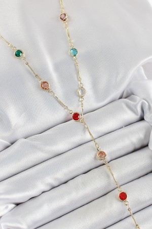 Pirinç Asorti Model Gold Renk Zirkon Taşlı Y Kolye - TJ-BKO10251 Pirinç Asorti Model Gold Renk Zirkon Taşlı Y Kolye - TJ-BKO10251