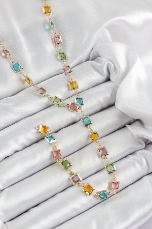 Pirinç Asorti Kare Model Gold Renk Zirkon Taşlı Y Kolye - TJ-BKO10253 Pirinç Asorti Kare Model Gold Renk Zirkon Taşlı Y Kolye - TJ-BKO10253