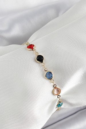 Pirinç Asorti Model Gold Renk Zirkon Taşlı Kadın Bileklik - TJ-BB7039