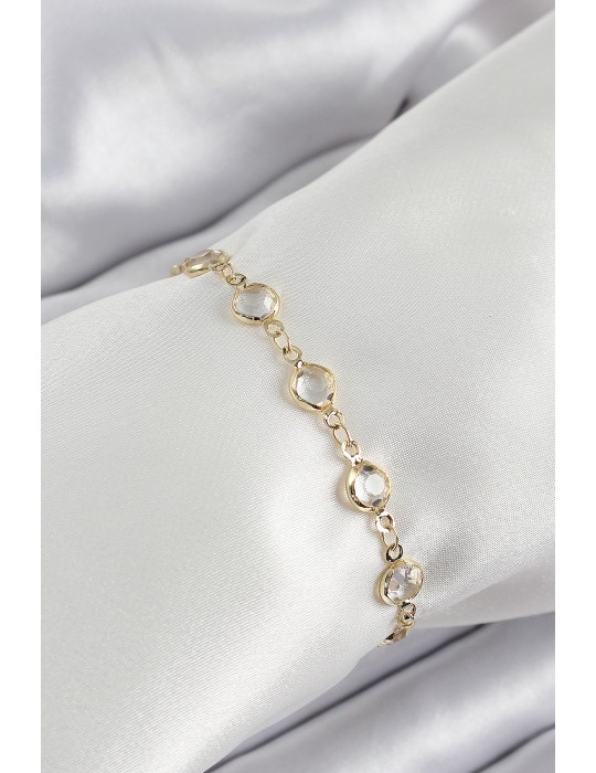 Pirinç Gold Renk Zirkon Taşlı Kadın Bileklik - TJ-BB7045