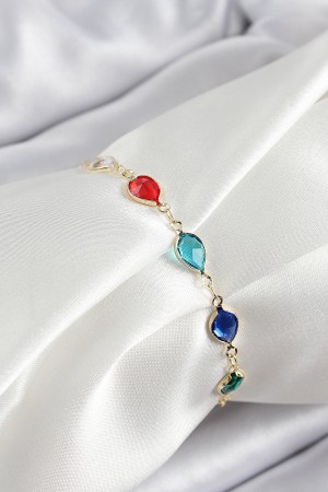 Pirinç Gold Renk Karışık Renk Damla Zirkon Taşlı Kadın Bileklik - TJ-BB7048 Pirinç Gold Renk Karışık Renk Damla Zirkon Taşlı Kadın Bileklik - TJ-BB7048